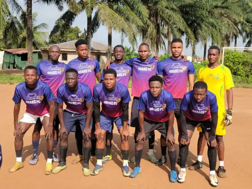 Osaro Intl Sports Academy soccer team ready for match training and youth sports development.