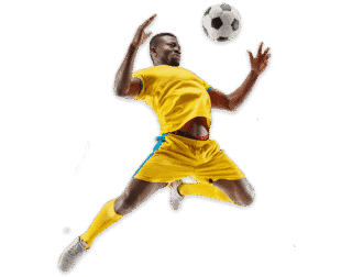 A soccer player in yellow sportswear executing a mid-air kick with a soccer ball.