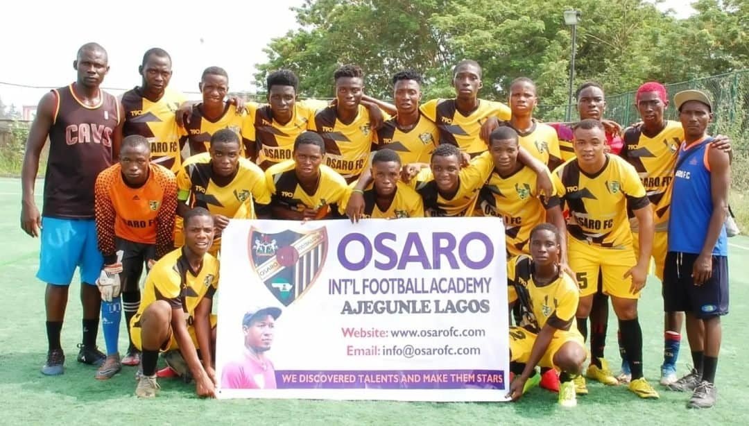 Training youth soccer players at Osaro International Football Academy, Lagos.