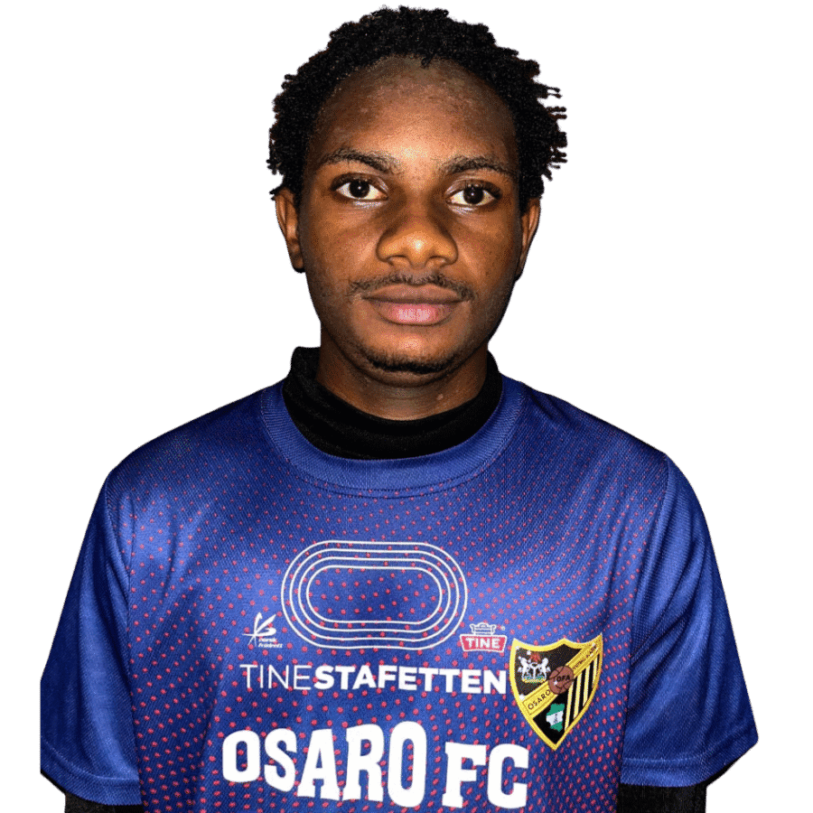 Youth soccer player wearing Osaro FC jersey at Osaro Intl Sports Academy.