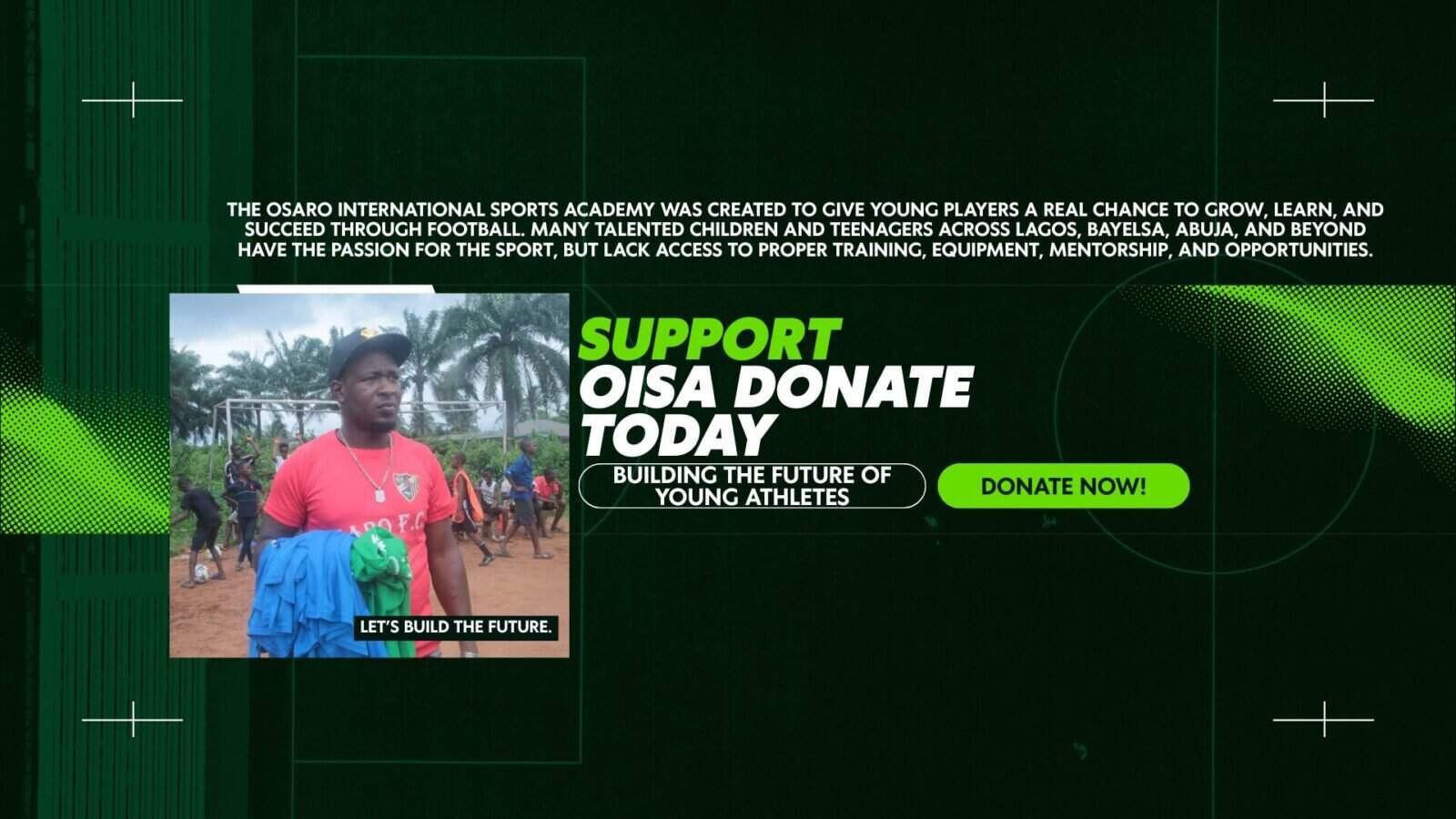 Young athlete at Osaro International Sports Academy supporting youth football development.